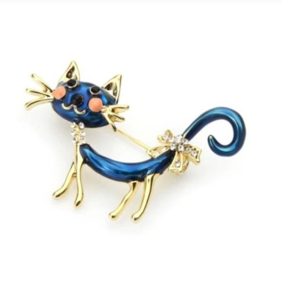 Exquisite 18K Gold Czech Rhinestone Cat Brooch - Picture 3 of 8